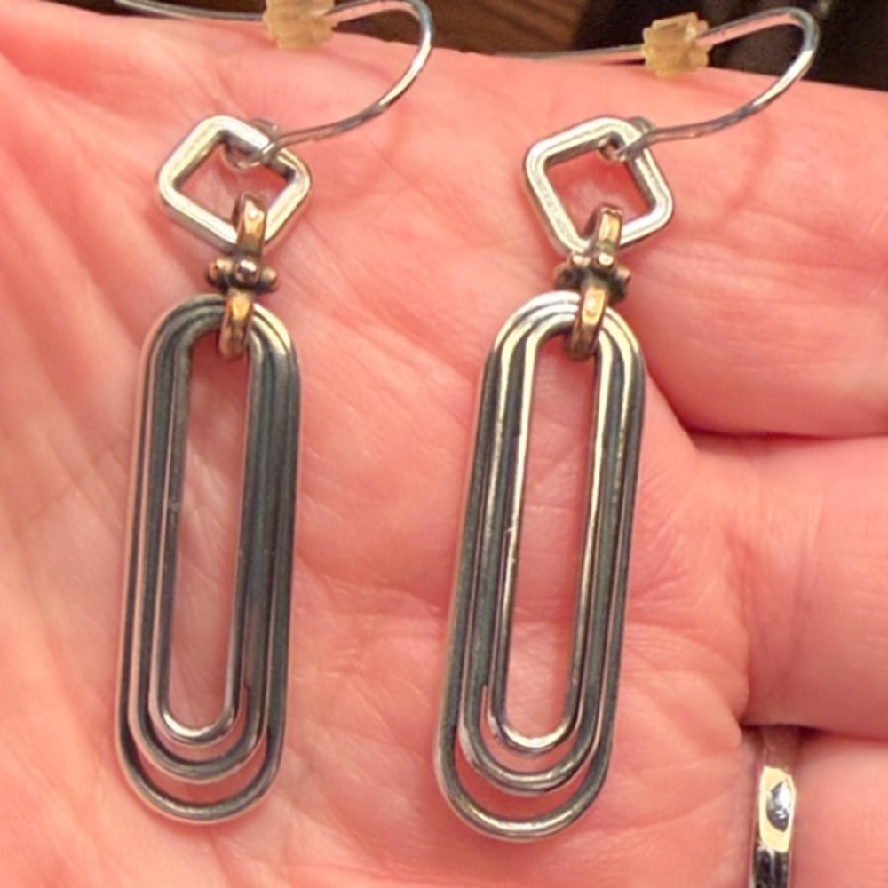 Retired James Avery Paper Clip Earrings sterling silver and bronze